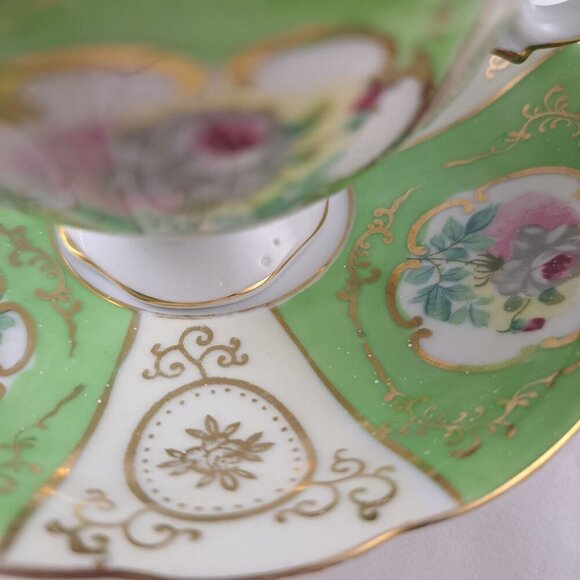 Thames Green Bone China Floral Tea Cup Saucer Gold Trimmed Vintage - Picture 7 of 16